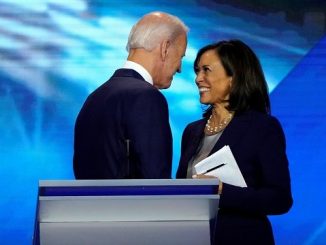 creepy joe biden standing very close to kamala harris after a debate