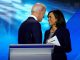 creepy joe biden standing very close to kamala harris after a debate