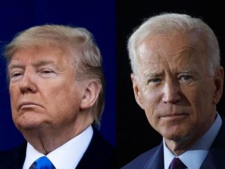 donald trump standing next to joe biden splitscreen