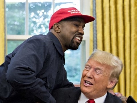 kanye west announces presidential bid and rockets up odds boards kanye west wearing a maga hat in the oval office while hugging donald trump