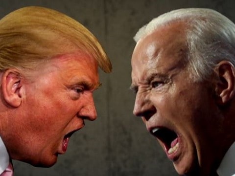trump vs biden debate odds not posted yet mashup image of donald trump and joe biden yelling at each other