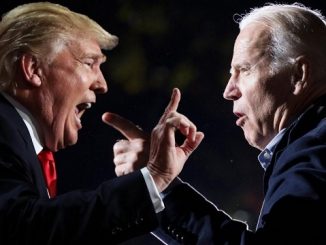 donald trump and joe biden yelling and pointing fingers at each other