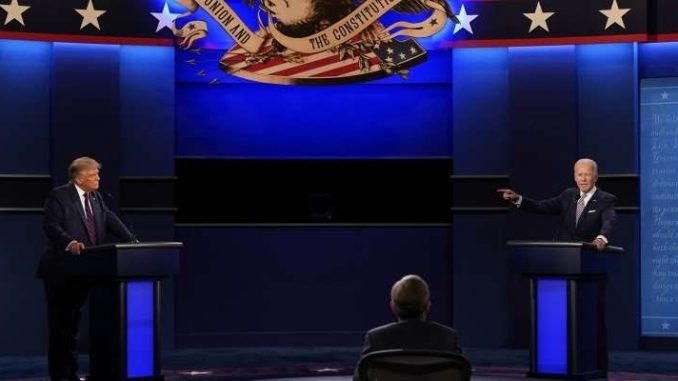 Donald Trump and Joe Biden on debate stage