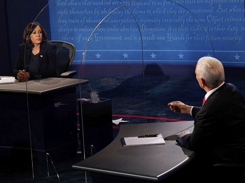 kamala harris and mike pence at the 2020 vice presidential debate