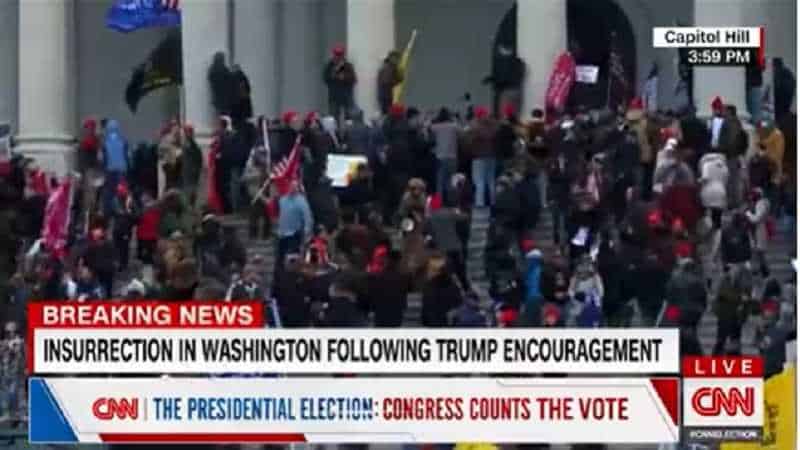 screenshot of CNN news headline: Insurrection in WA following Trump Encouragement