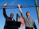 raphael warnock and jon ossoff waving to the crowd in georgia before the 2020 senate runoff election