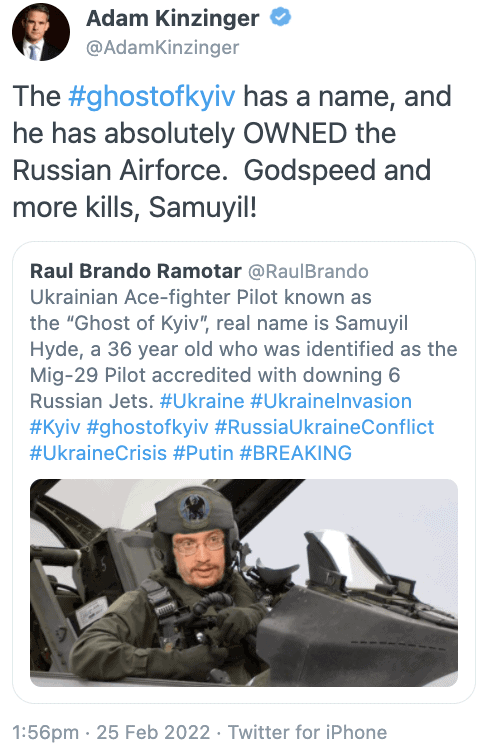 screenshot of tweet about Samuyil Hyde shooting down russian planes.  