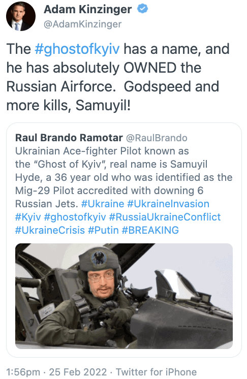 screenshot of tweet about Samuyil Hyde shooting down russian planes.